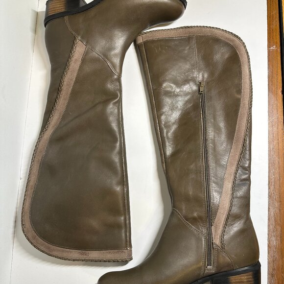 Naughty Monkey Knee High Leather Riding Boot in Olive w/ side zipper size 8.5 - Picture 11 of 14